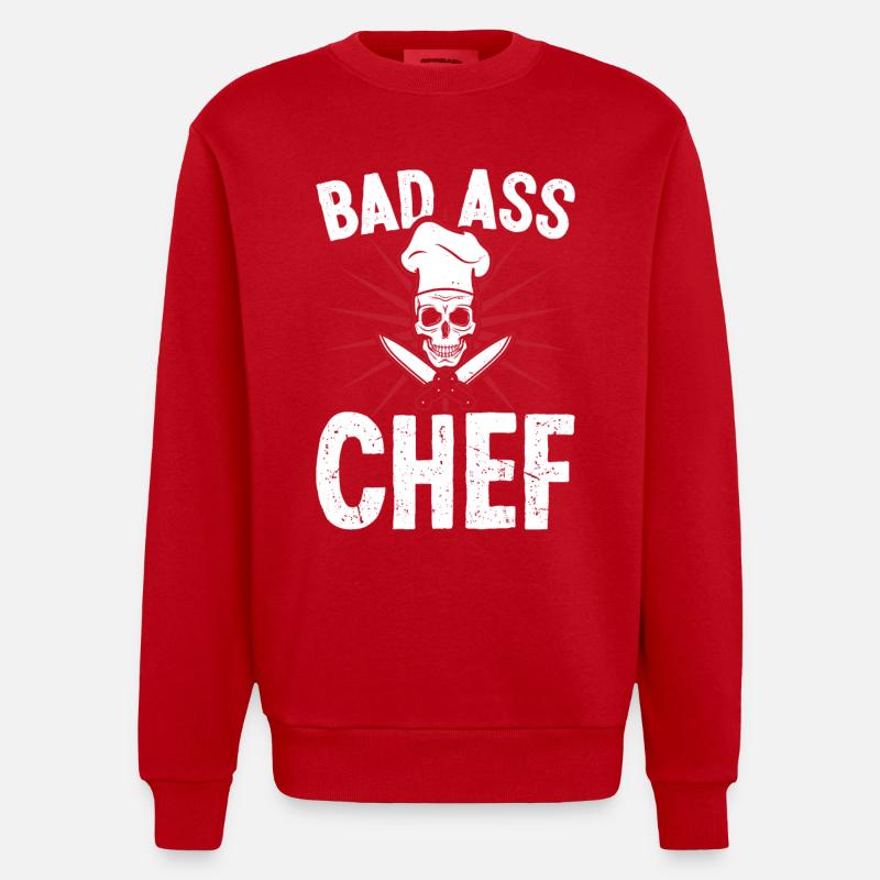 Bad Ass Chef - Heavyweight Oversized Organic Crew Neck Made in EU - red