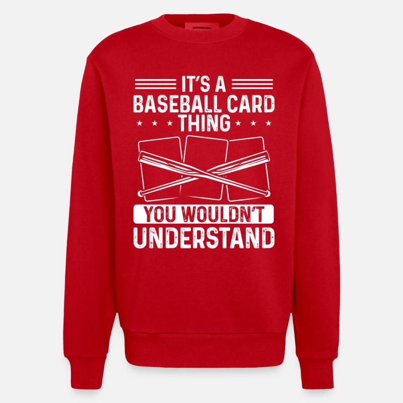 Funny Baseball Card Design - Heavyweight Oversized Organic Crew Neck Made in EU - red