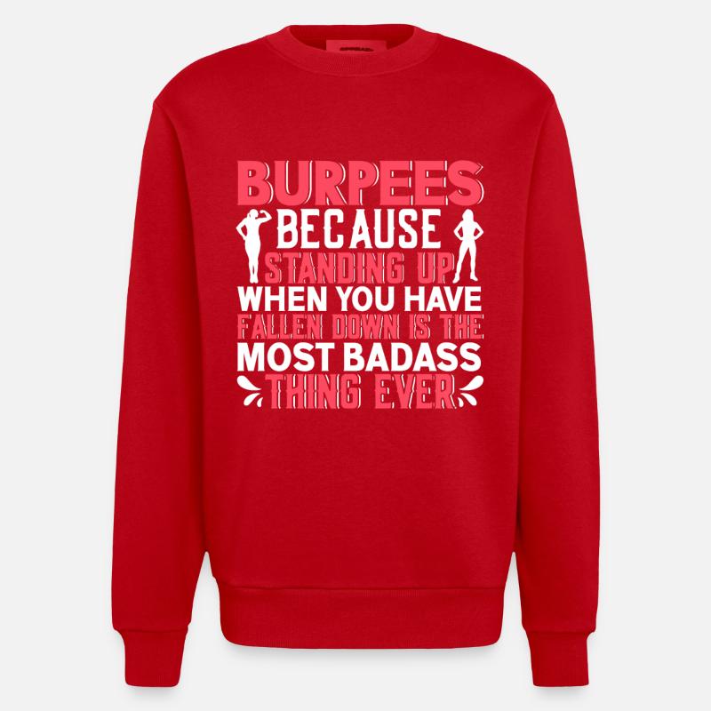 Burpees Exercises Workout - Heavyweight Oversized Organic Crew Neck Made in EU - red