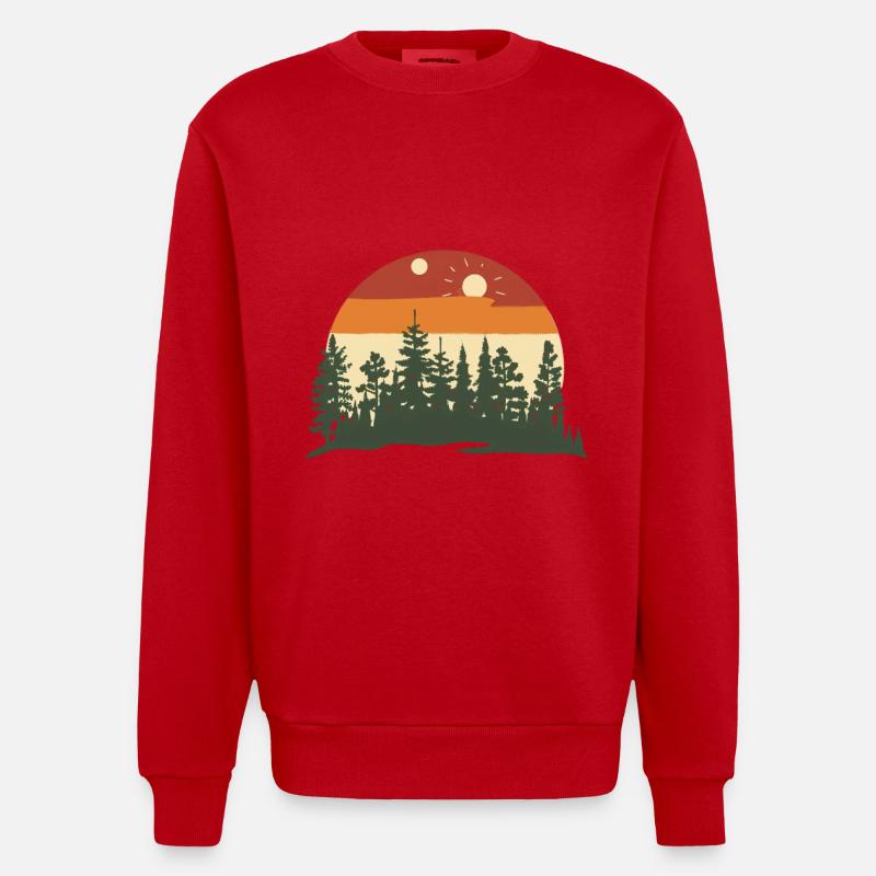 Forest silhouette at sunset - Heavyweight Oversized Organic Crew Neck Made in EU - red