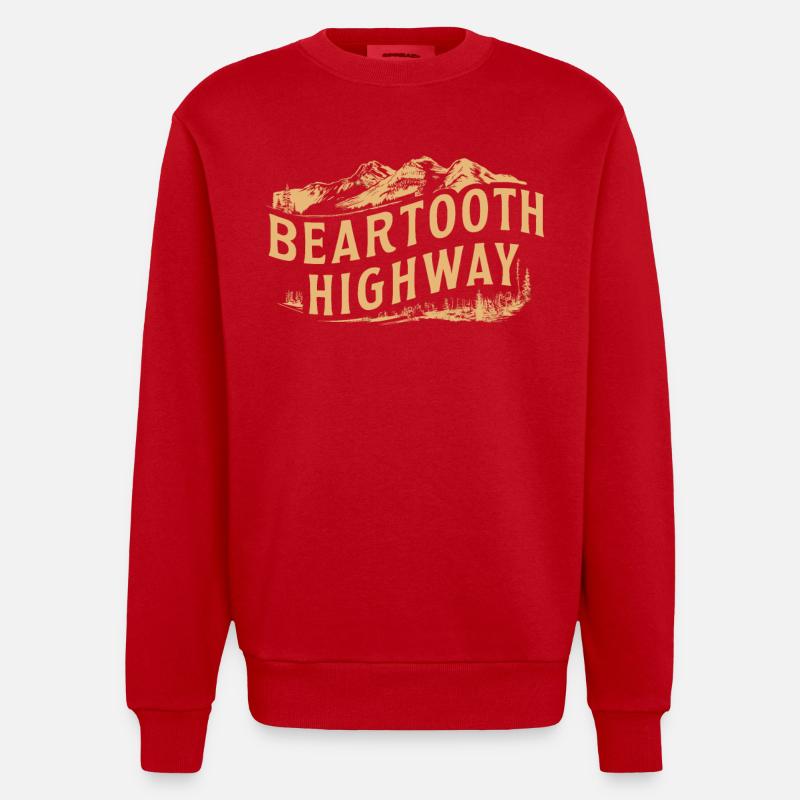 Beartooth Highway Abenteuer Berge - Heavyweight Oversized Organic Crew Neck Made in EU - Rot