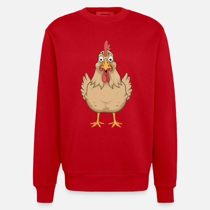 Funny Chicken Comic Drawing Fun - Heavyweight Oversized Organic Crew Neck Made in EU - red