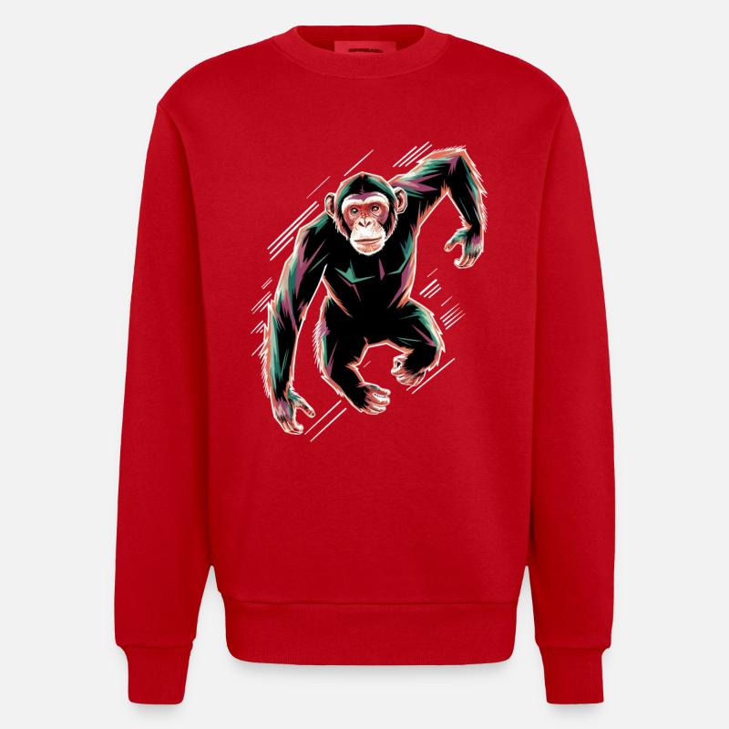 Dynamisches Schimpansen-Motiv - Heavyweight Oversized Organic Crew Neck Made in EU - Rot