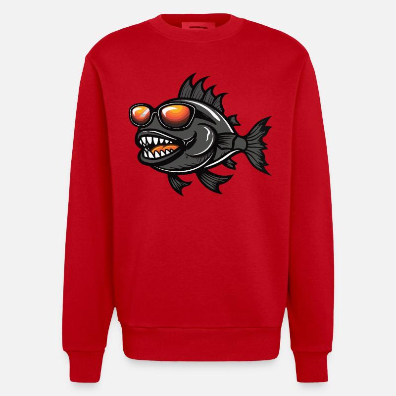 Piranha Poisson Bande dessinée cool - Sweat bio épais oversize fabriqué en UE - rouge