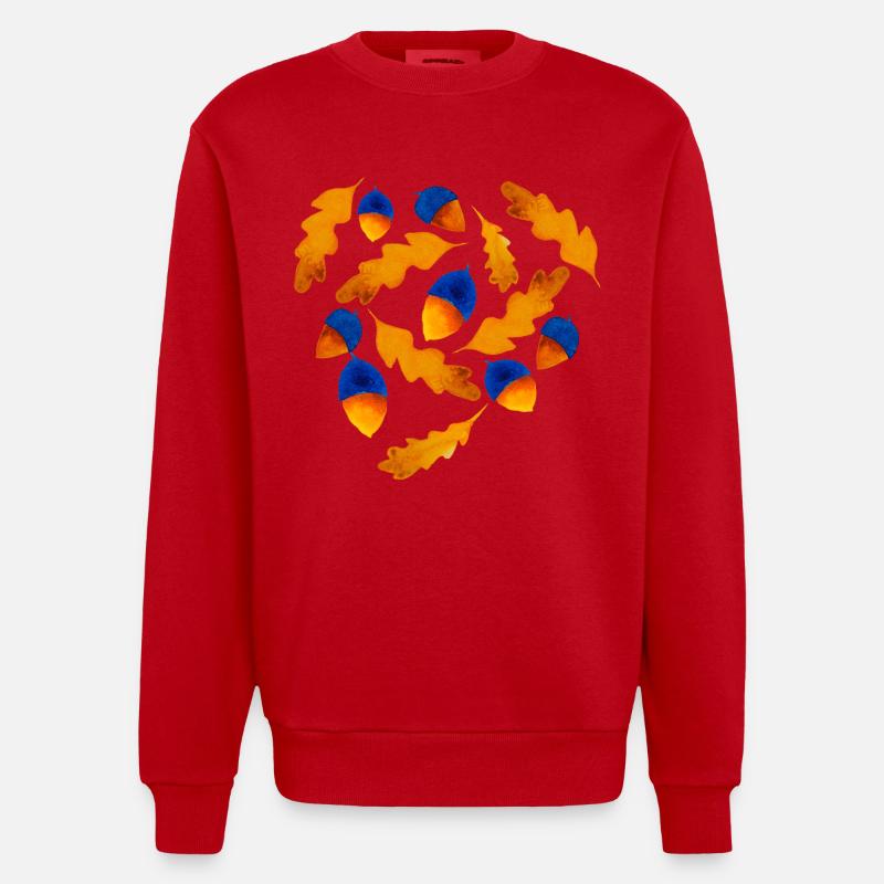 Herbst Muster Eicheln Geschenk - Heavyweight Oversized Organic Crew Neck Made in EU - Rot