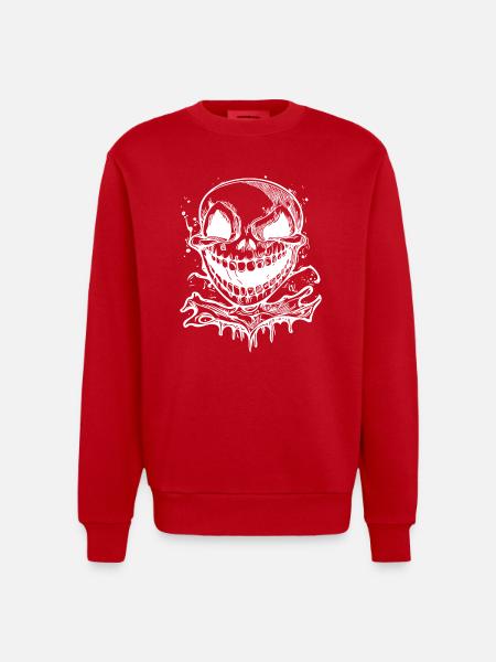 Laughing Halloween Tattoo Skull - Heavyweight Oversized Organic Crew Neck Made in EU - red