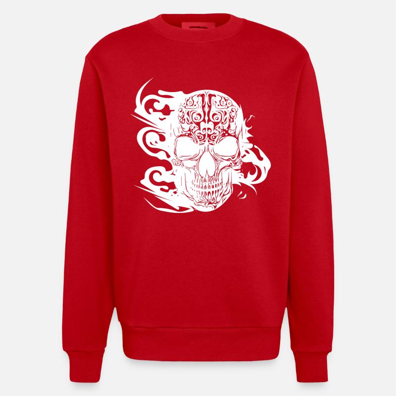 Burning grinning tattoo skull - Heavyweight Oversized Organic Crew Neck Made in EU - red