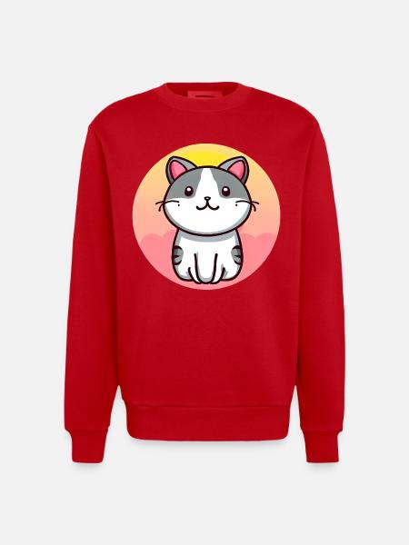 Cute cat in sunset - Heavyweight Oversized Organic Crew Neck Made in EU - red