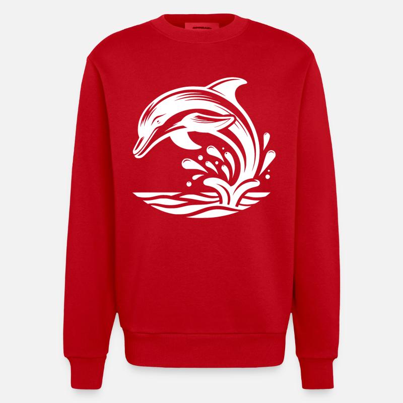 Élégant Saut Tatouage Dauphin - Sweat bio épais oversize fabriqué en UE - rouge