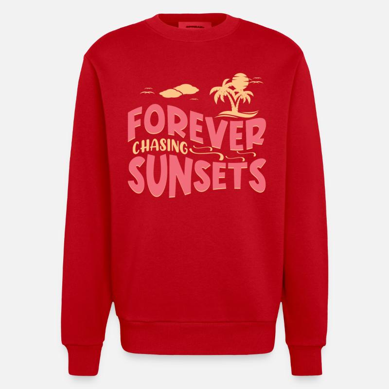 Always chasing the sunsets - Heavyweight Oversized Organic Crew Neck Made in EU - red