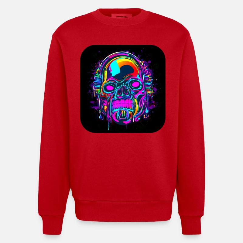 Neon Crâne Abstrait Style Cyberpunk - Sweat bio épais oversize fabriqué en UE - rouge