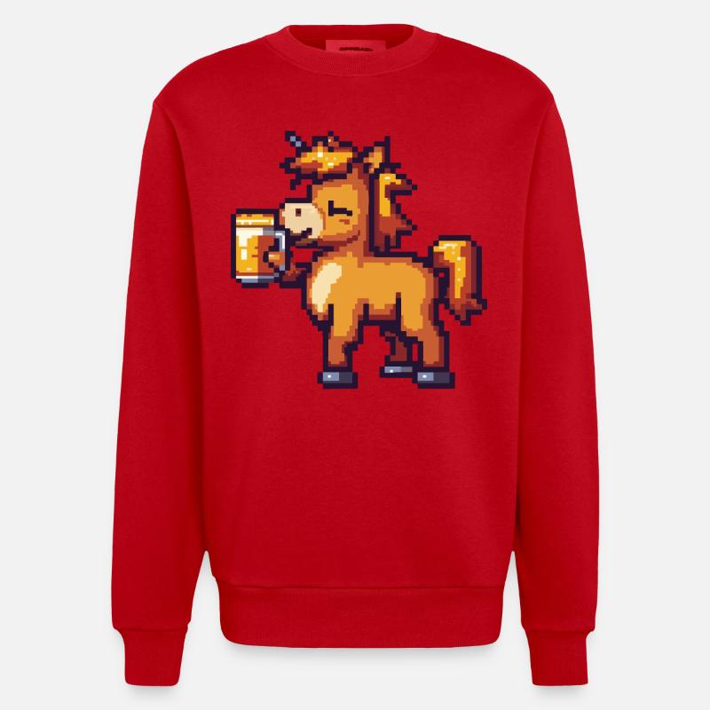 Pferd Pixel Bier - Heavyweight Oversized Organic Crew Neck Made in EU - Rot