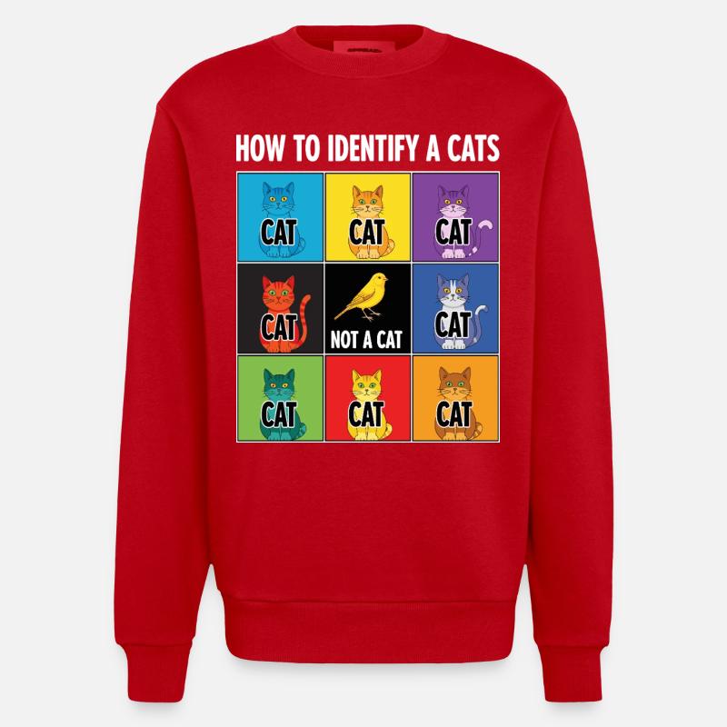 Cat Identification Guide - Heavyweight Oversized Organic Crew Neck Made in EU - red