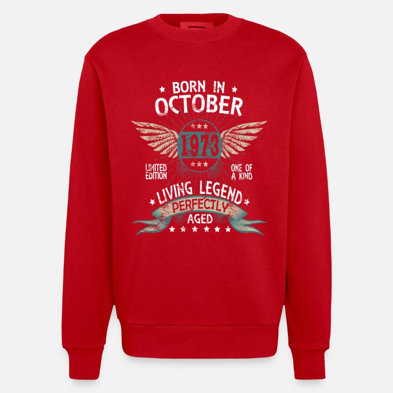 Légendes nées en octobre 1973 - Sweat bio épais oversize fabriqué en UE - rouge