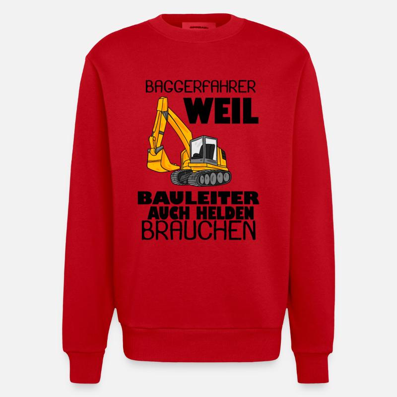Bauleiter Held Baggerfahrer Spruch - Heavyweight Oversized Organic Crew Neck Made in EU - Rot