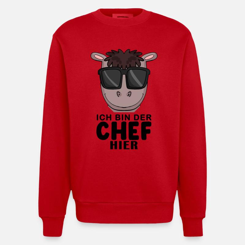 Cool Pferd Chef Spruch - Heavyweight Oversized Organic Crew Neck Made in EU - Rot