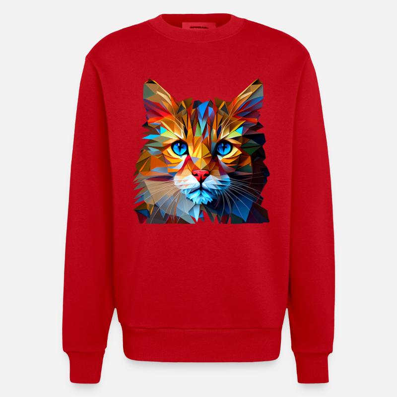 Cat Cats Kitten Polygon Cat - Heavyweight Oversized Organic Crew Neck Made in EU - red