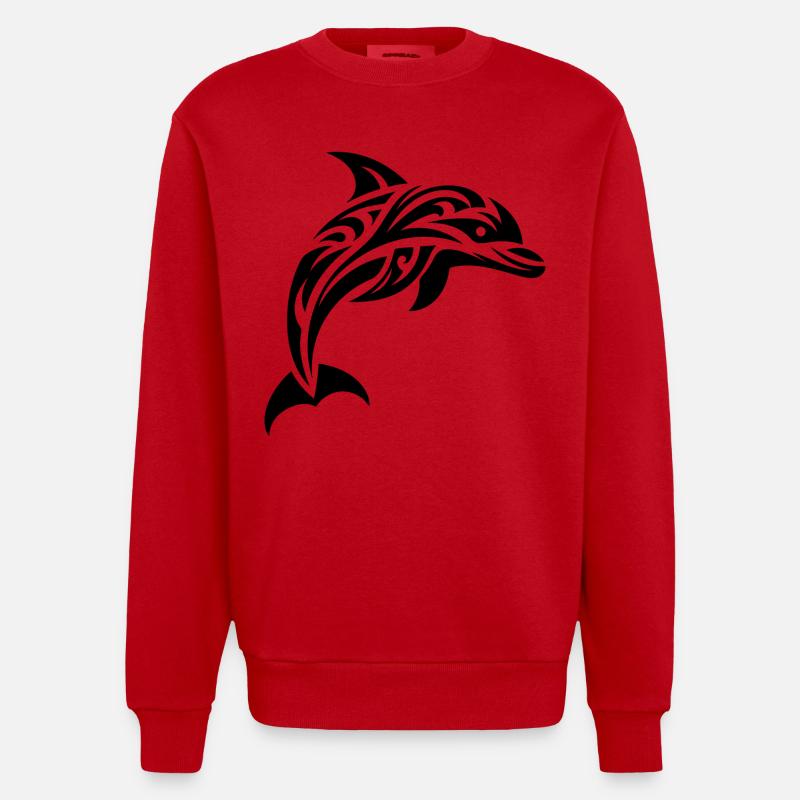 Springender süßer Tattoo Delfin - Heavyweight Oversized Organic Crew Neck Made in EU - Rot