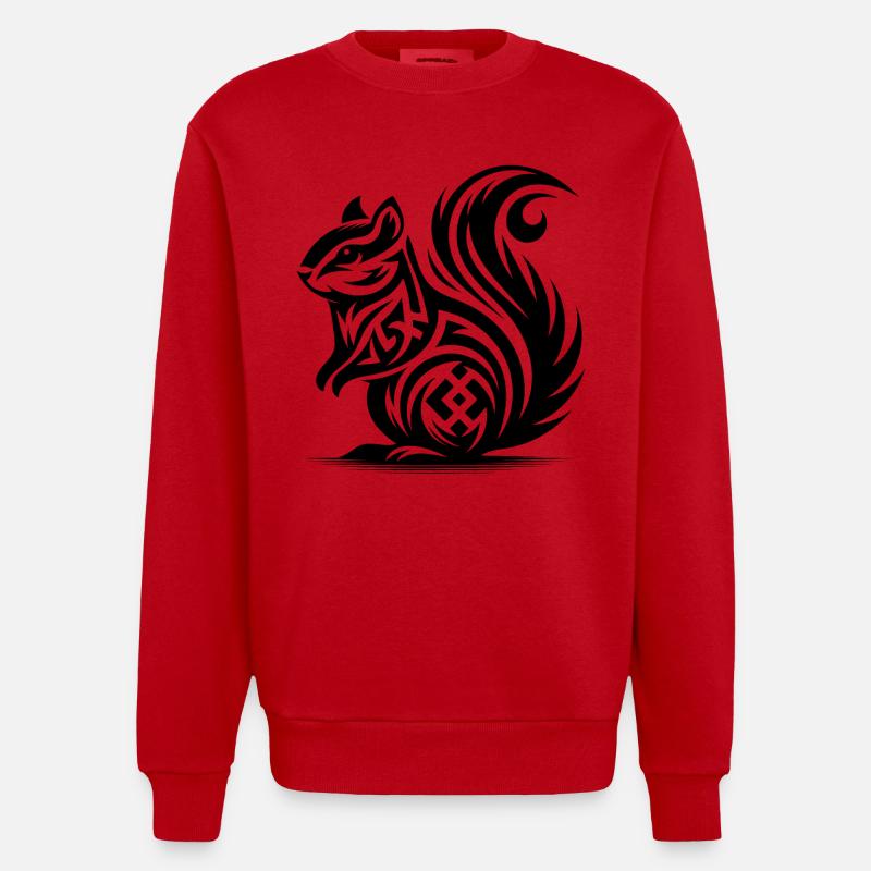 Cute Squirrel in Tattoo Style - Heavyweight Oversized Organic Crew Neck Made in EU - red
