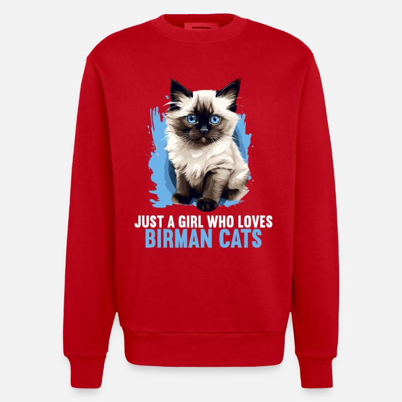 Chat de Birmanie Birma Katze - Sweat bio épais oversize fabriqué en UE - rouge