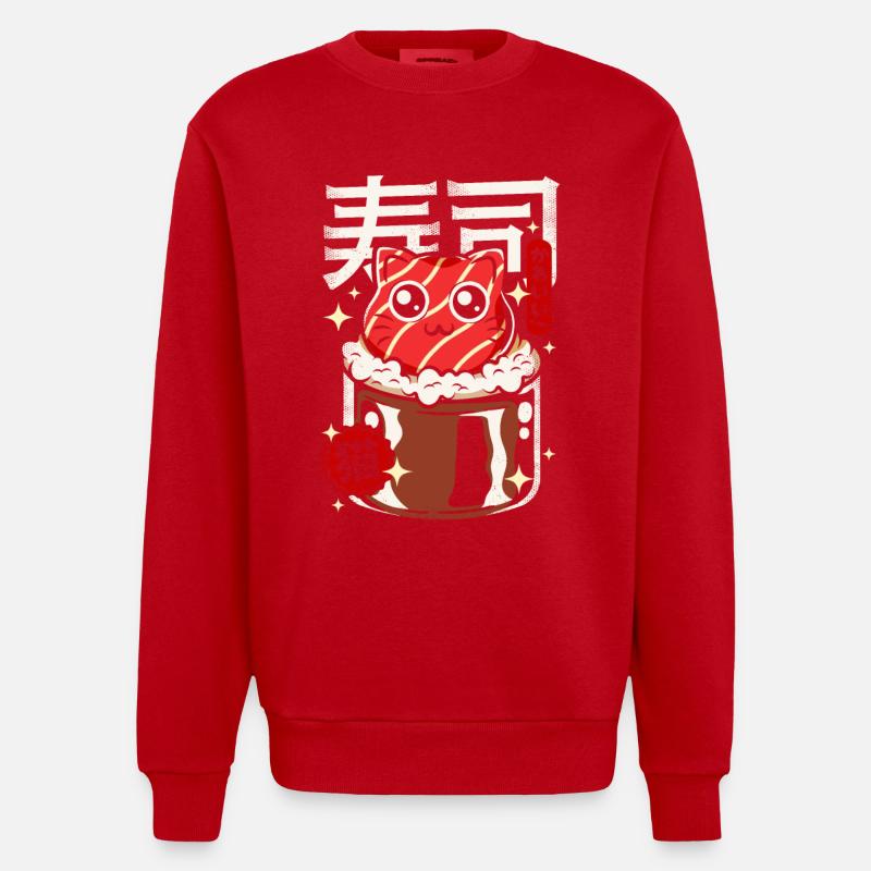 Japon - chat sushi mignon - Sweat bio épais oversize fabriqué en UE - rouge