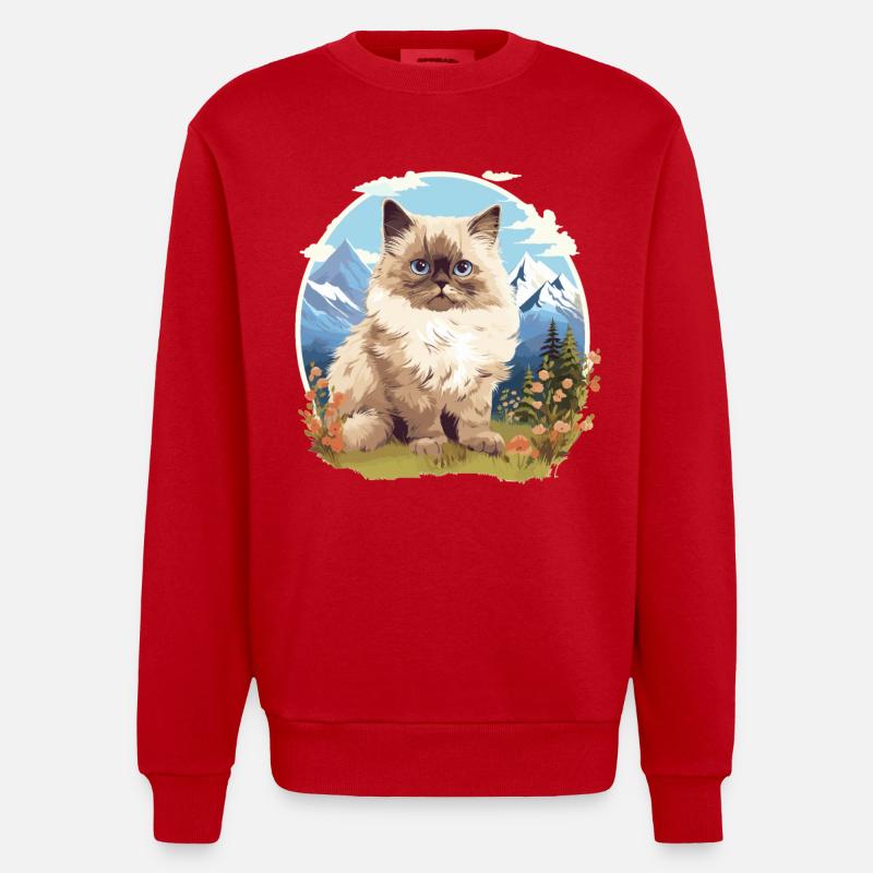 Himalayan Cat Colourpoint Katze - Heavyweight Oversized Organic Crew Neck Made in EU - red