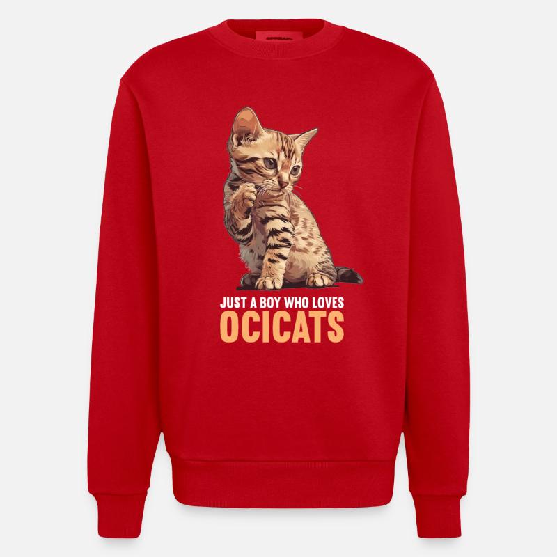 Ocicat Kitten Ocicat Cat - Heavyweight Oversized Organic Crew Neck Made in EU - red