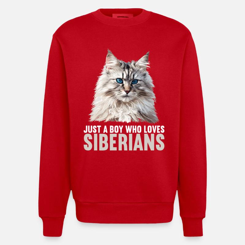 Chat Sibérien Sibirische Katze - Sweat bio épais oversize fabriqué en UE - rouge