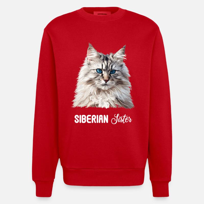 Chat Sibérien Sibirische Katze - Sweat bio épais oversize fabriqué en UE - rouge