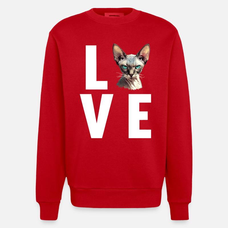 Sphynx Kitten Sphynx Cat - Heavyweight Oversized Organic Crew Neck Made in EU - red