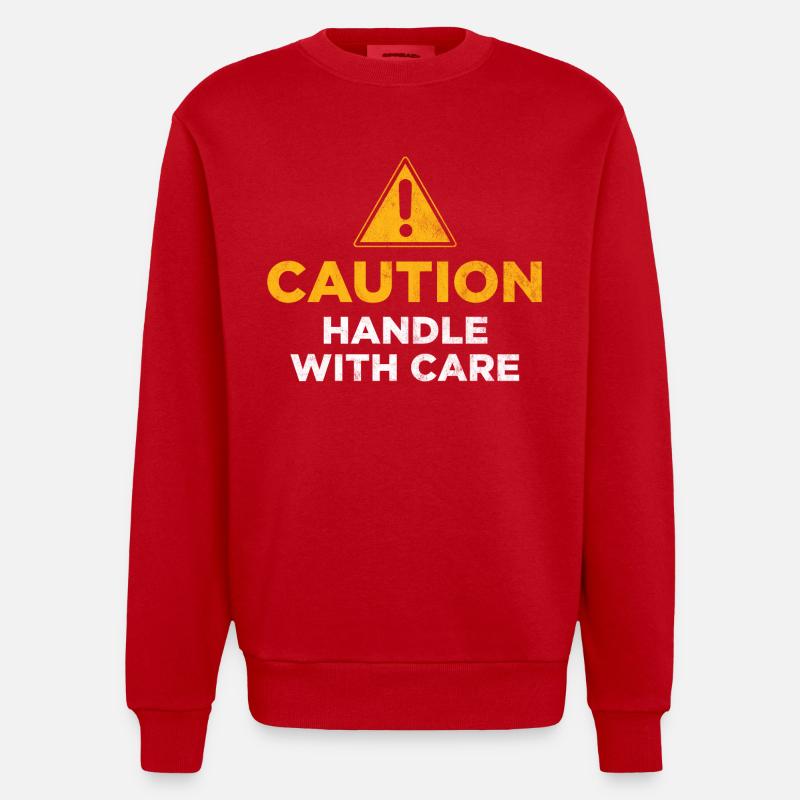 Caution Handle with care - Heavyweight Oversized Organic Crew Neck Made in EU - red