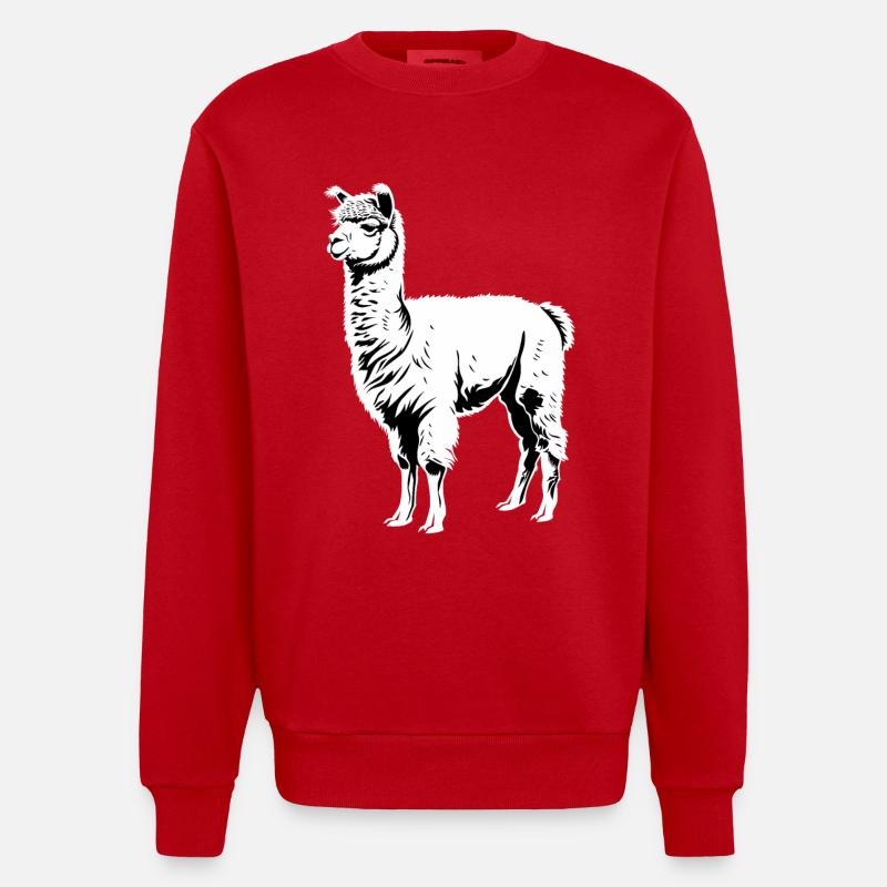 Alpaca Alpacas Alpaca - Heavyweight Oversized Organic Crew Neck Made in EU - red