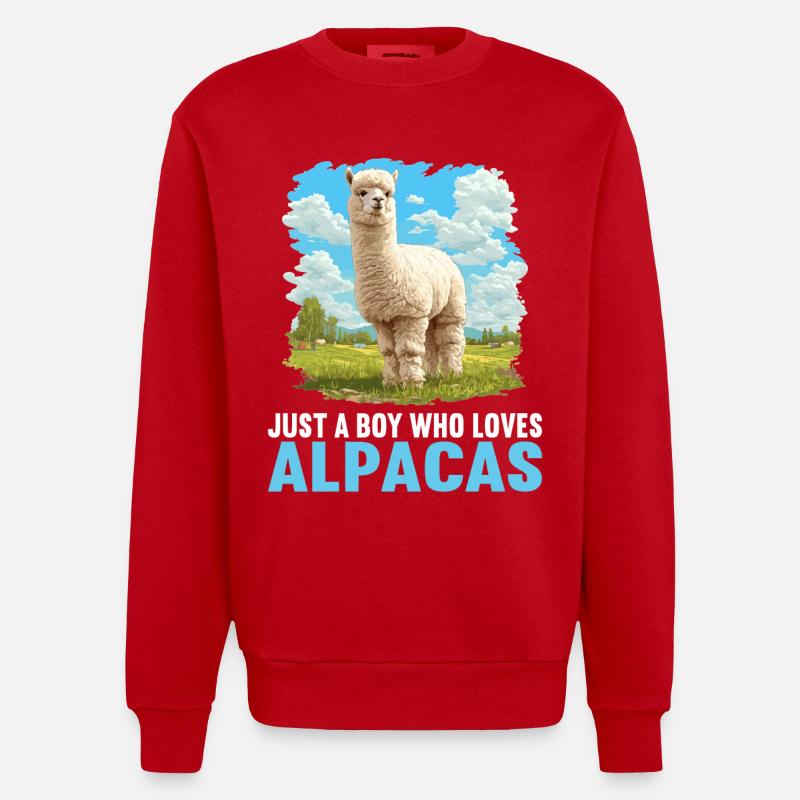 Alpaca Alpacas Alpaca - Heavyweight Oversized Organic Crew Neck Made in EU - red