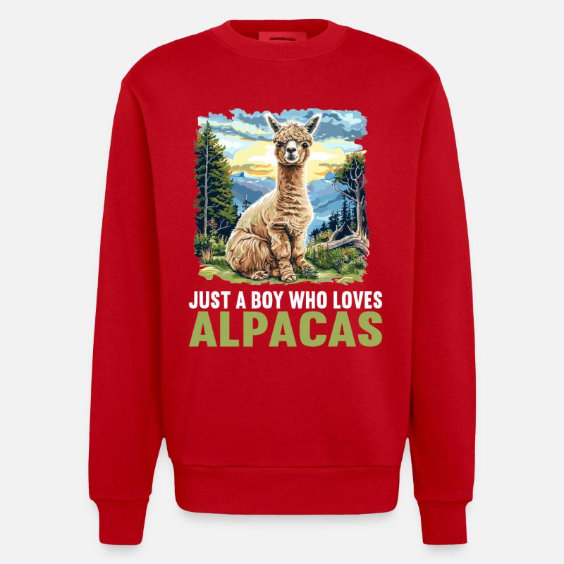 Alpaca Alpacas Alpaca - Heavyweight Oversized Organic Crew Neck Made in EU - red