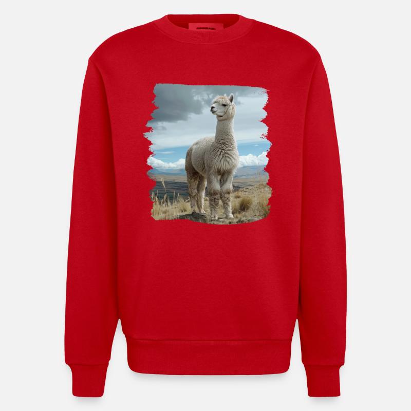 Alpaca Alpacas Alpaca - Heavyweight Oversized Organic Crew Neck Made in EU - red