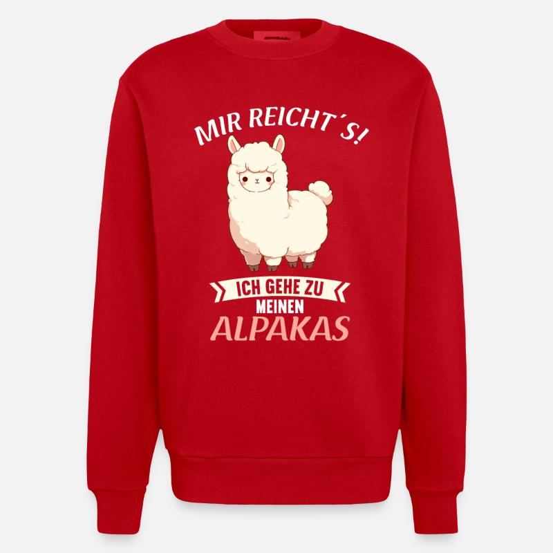 Alpaca Alpacas Alpaca - Heavyweight Oversized Organic Crew Neck Made in EU - red
