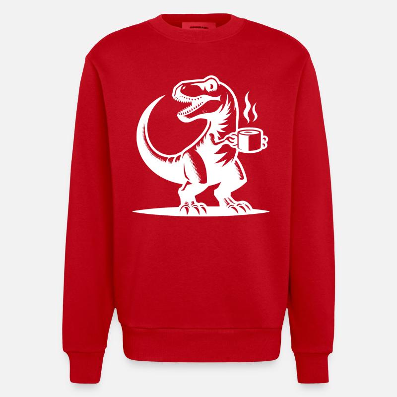 Morgenmuffel Dinosaurier mit Kaffeetasse - Heavyweight Oversized Organic Crew Neck Made in EU - Rot