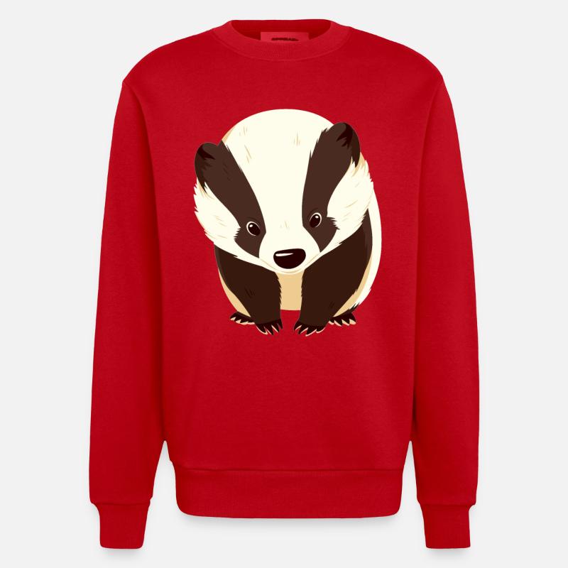 Badger Dachse Dachs - Heavyweight Oversized Organic Crew Neck Made in EU - Rot