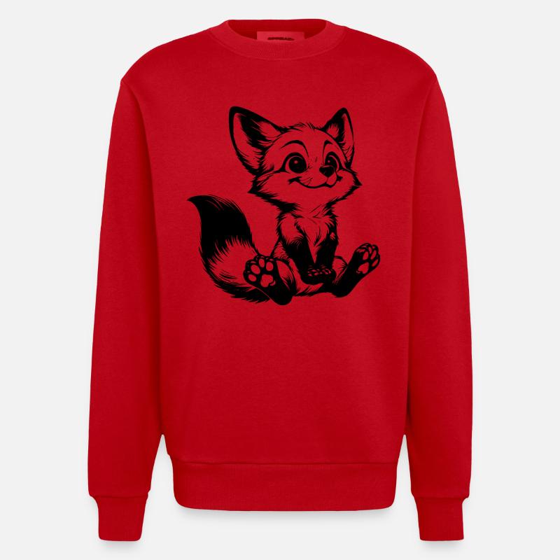 Curious Fox Drawing Seated Fox - Heavyweight Oversized Organic Crew Neck Made in EU - red