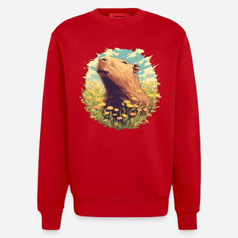 Capybaras Capybara - Heavyweight Oversized Organic Crew Neck Made in EU - red