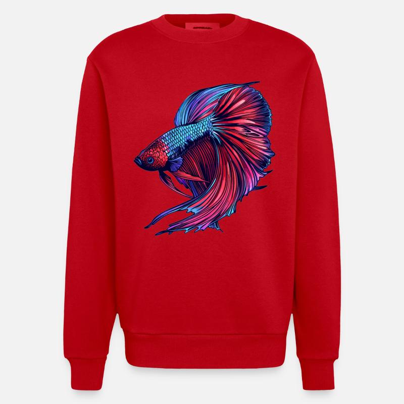 Bettas Betta Fisch Betta - Heavyweight Oversized Organic Crew Neck Made in EU - Rot
