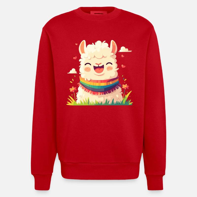Alpaca Alpacas Alpaca - Heavyweight Oversized Organic Crew Neck Made in EU - red