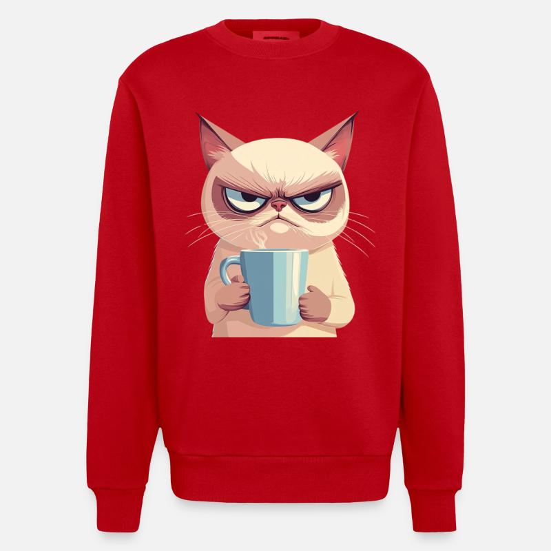 Grumpy Style: with Coffee - Heavyweight Oversized Organic Crew Neck Made in EU - red