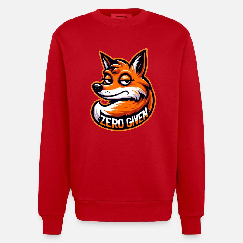 Zero Given - Fox Illustration - Heavyweight Oversized Organic Crew Neck Made in EU - red