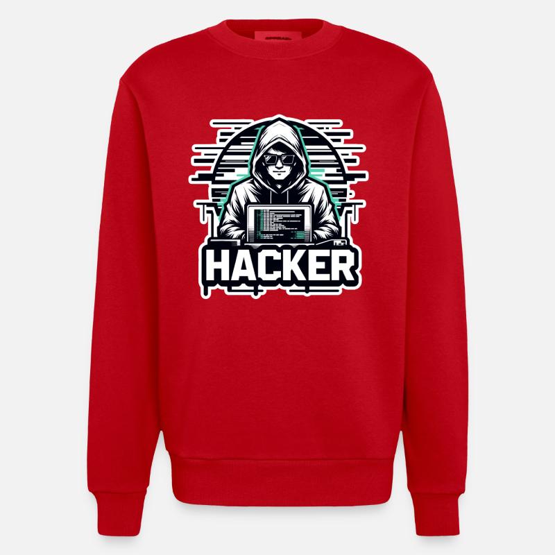 Hacker - Illustration - Sweat bio épais oversize fabriqué en UE - rouge
