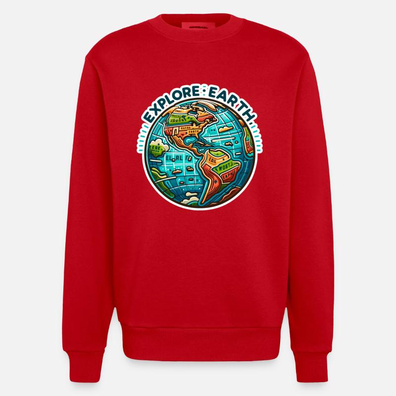 Explore Earth - Erde Illustration - Heavyweight Oversized Organic Crew Neck Made in EU - red