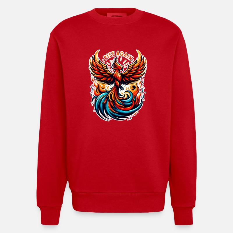 Rise Again - Phoenix Illustration - Heavyweight Oversized Organic Crew Neck Made in EU - red