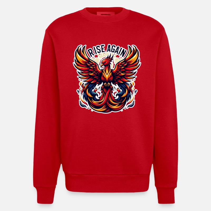 Rise Again - Phoenix Illustration - Heavyweight Oversized Organic Crew Neck Made in EU - red