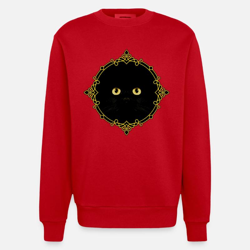 Schwarze Katze Abzeichen - Pixel Art - Heavyweight Oversized Organic Crew Neck Made in EU - Rot