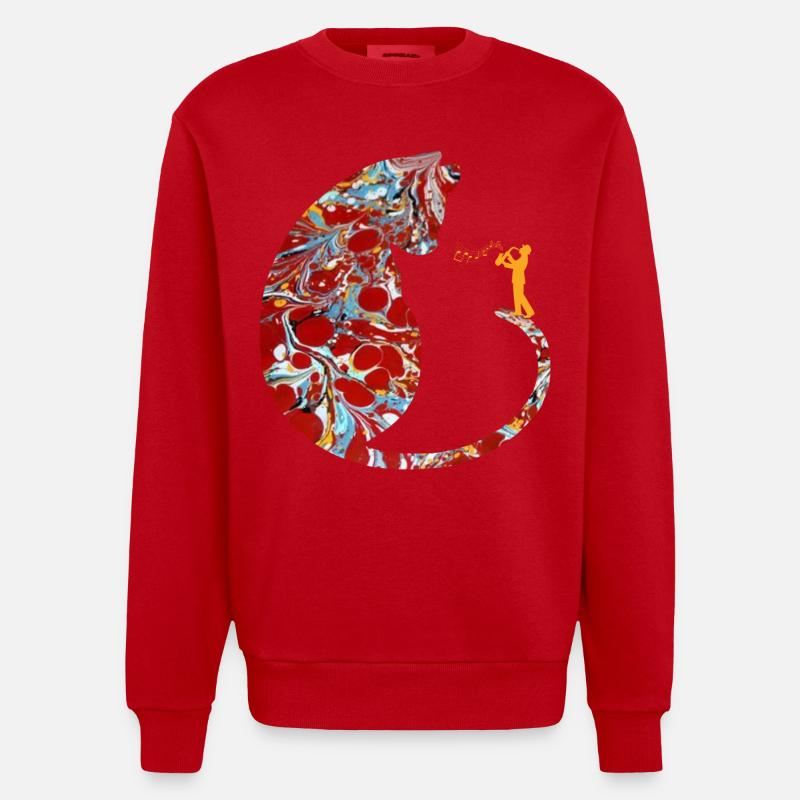 chat avec saxophone e 251 - Sweat bio épais oversize fabriqué en UE - rouge